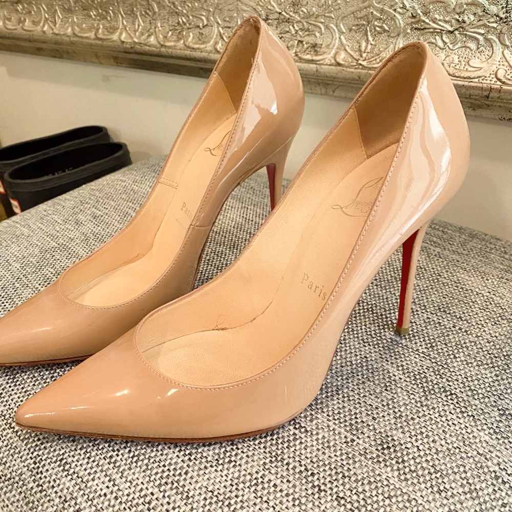 Christian Louboutin So Kate Nude Patent Leather 120mm Pumps Size 37